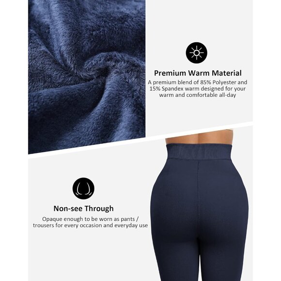 Winter Warm Fleece Lined Navy Leggings Women Thick Thermal Velvet Tights Wear - Picture 4 of 6